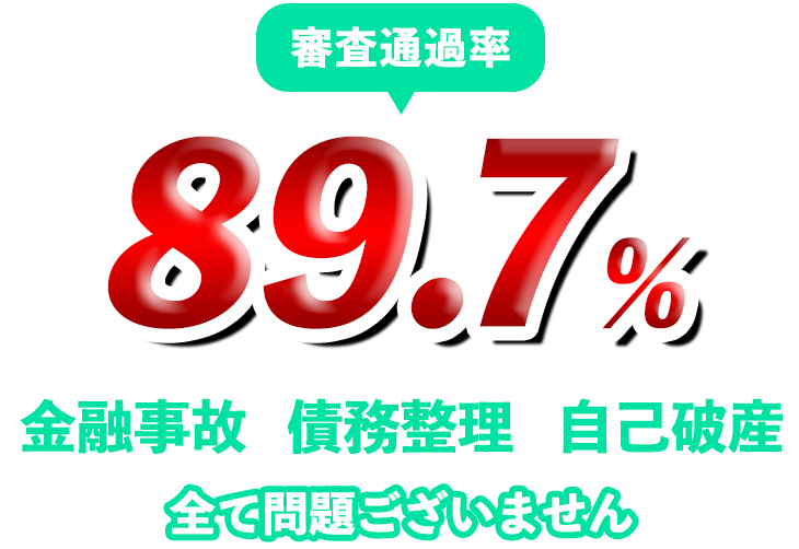 審査通過率98.7% 金融事故・債務整理・自己破産 全て問題ございません。